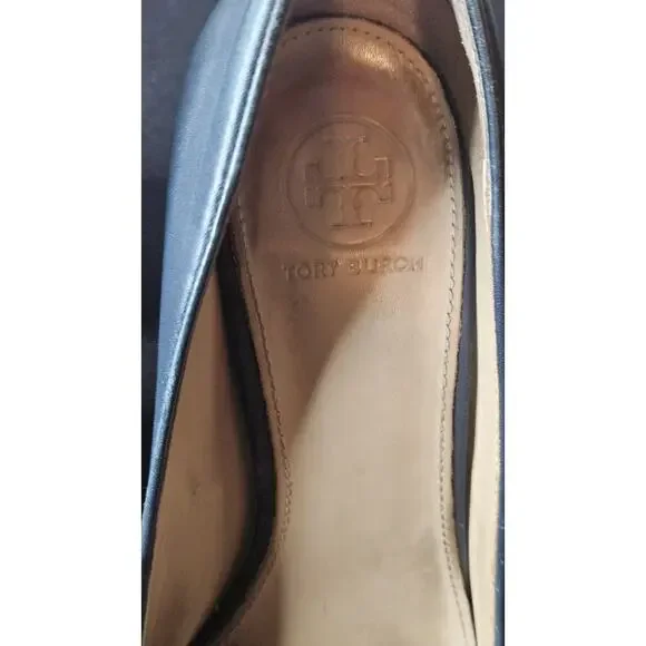 Women's Tory Burch JANEY Leather Block Heel Pumps Size 6.5 Navy 50MM - Picture 5 of 7